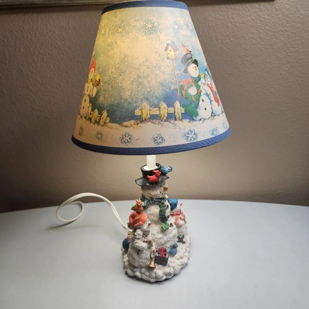 Jolly Snowman Family Christmas Table Lamp w/Shade